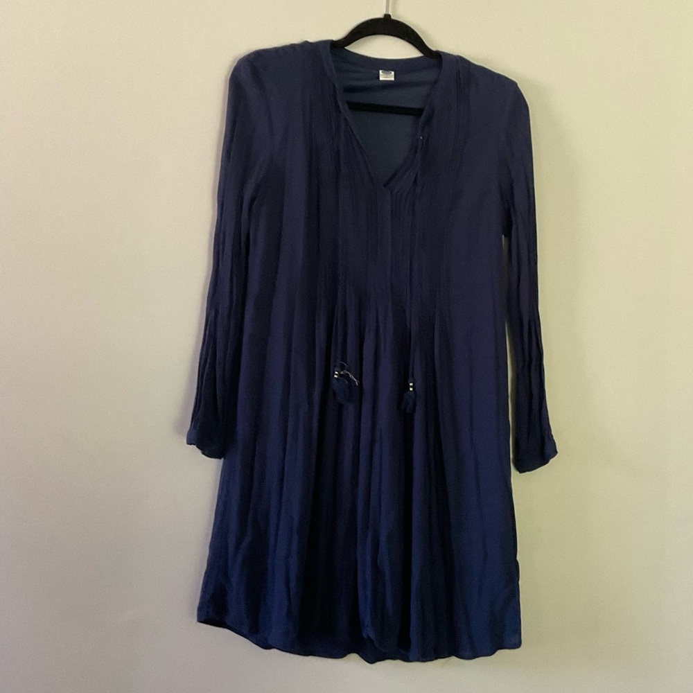 Old Navy Small Navy Pleated Roomy Swing Mini Dress